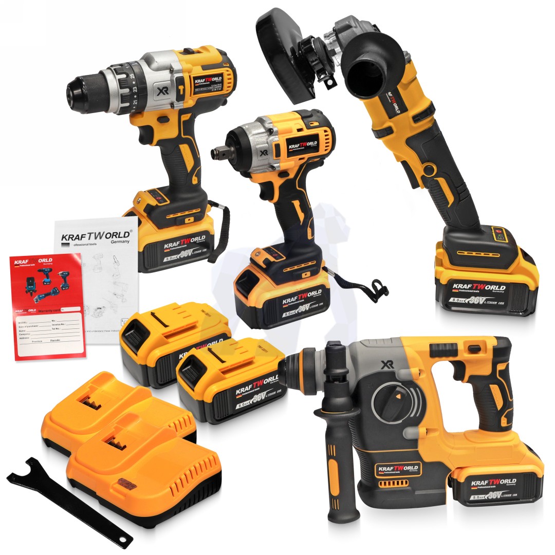 Image00011-1 Trusă de scule cvadruplă cu polizor unghiular, cheie, compresor și șurubelniță cu impact. 4 baterii și 1 încărcător rapid - imagine 1