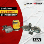Șlefuitor orbital aleatoriu Kraft World, reîncărcabil, cu două baterii de 36 V și încărcător rapid